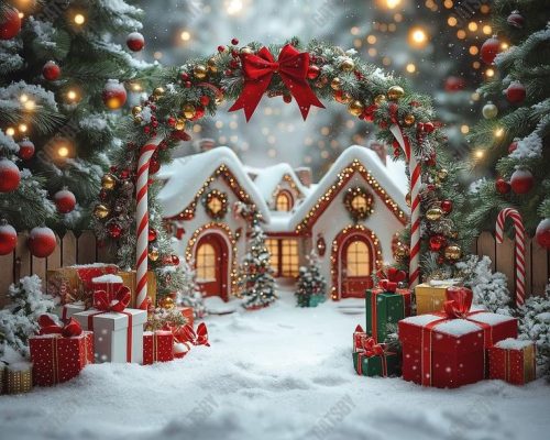 Gatsby Christmas North Pole Village Candy Cane Arch Photography Backdrop Gbsx-01120 (1)